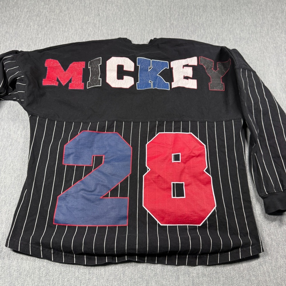 Disney Spirit Jersey Shirt Mens XXL Black Pinstripe Mickey Mouse 28 Long Sleeve